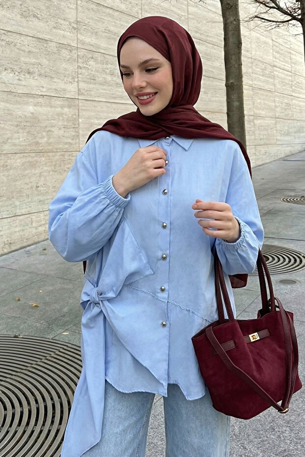 Baby Blue Shirt with Bow