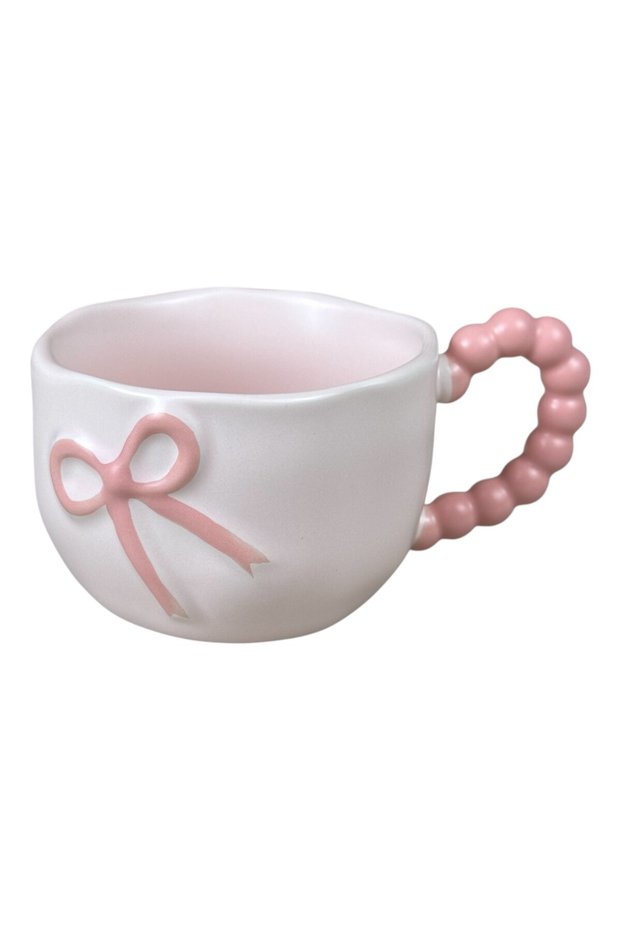 Pink Ceramic Mug Beaded Handle 360 ml