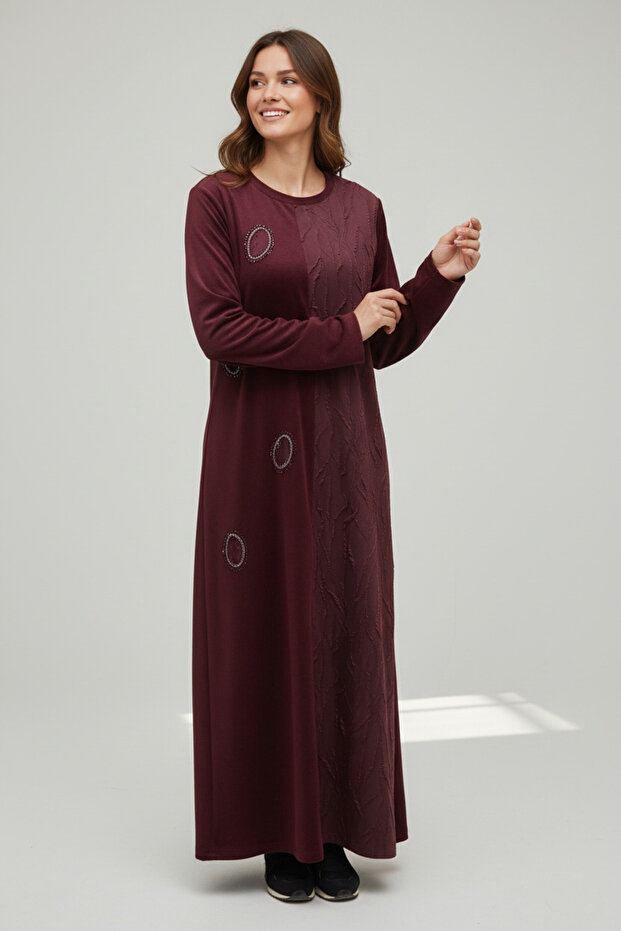 Women's Front Embossed Stone Patterned Crewneck Dress