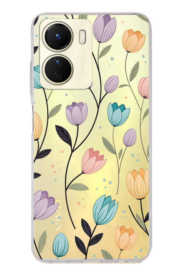 حافظة هاتف شفافة متوافقة مع هاتف Vivo Y16 بنمط زهرة التوليب