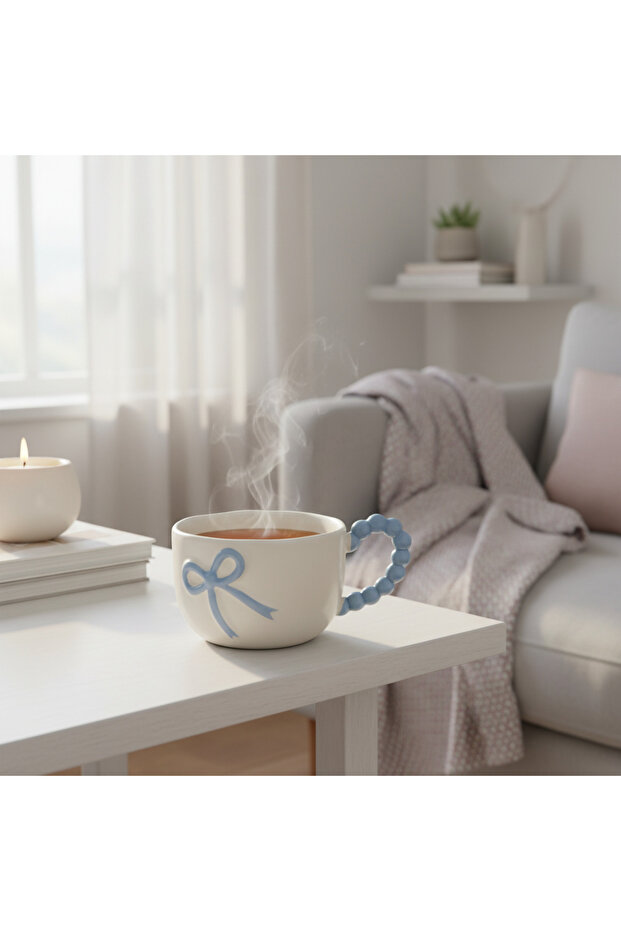 Blue Ceramic Mug Bow Handle 360 ​​ml - 2