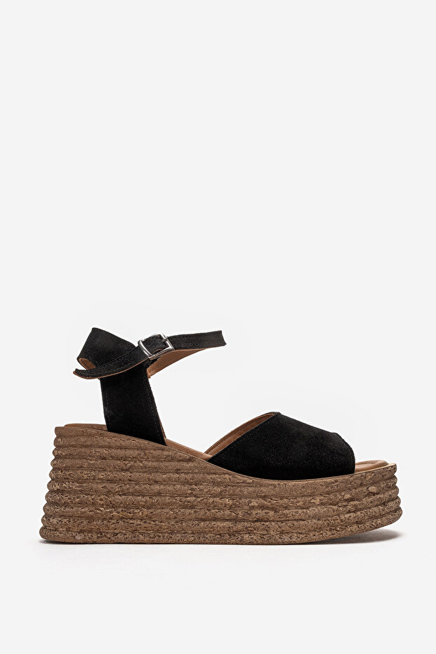 Women's platform sandals genuine nubuck leather zy 4071 black