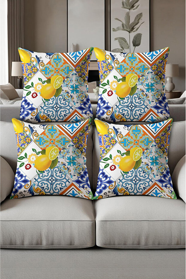 Digital Printed Soft Textured 4-Piece Throw Pillow Cover Set (43X43 cm) Krl0058