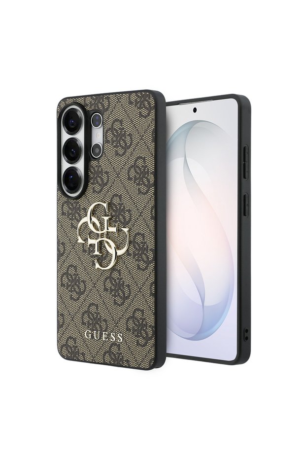 Galaxy S26 Ultra Compatible Case Licensed Pu Leather Large Metal Logo Design Cover Brown