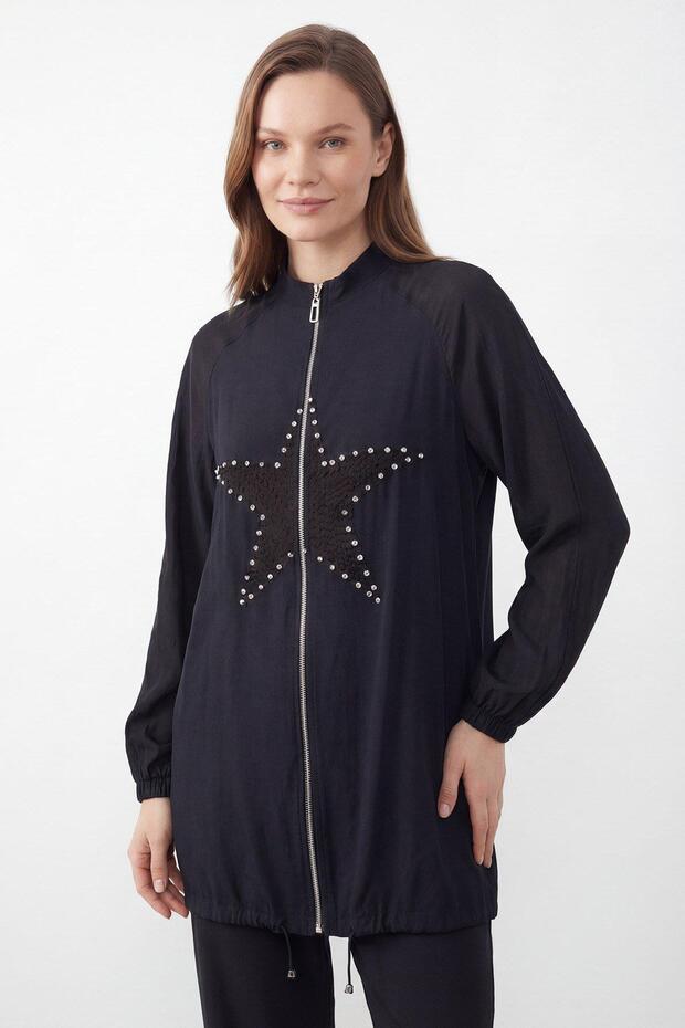 Women's Star Stone Detailed Zippered Tunic Trouser Suit – 14447