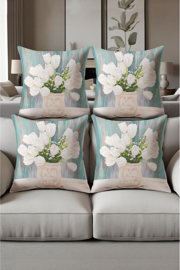Digital Printed Soft Textured 4-Piece Throw Pillow Cover Set (43X43 cm) Krl0083