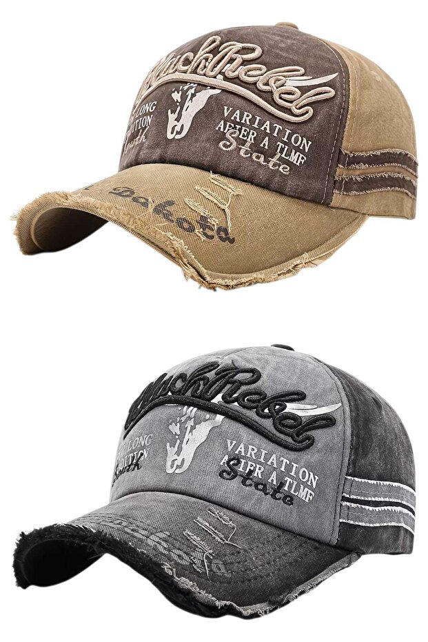Unisex Vintage Black Rebel Embroidered Adjustable Baseball Cap Hat Set of 2