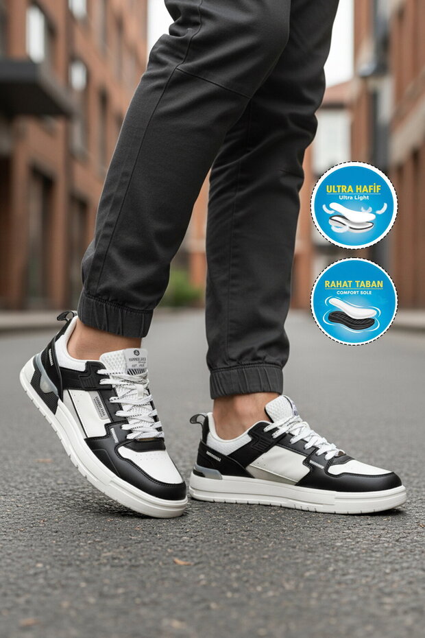 White Black Lace-Up Lightweight Flexible Men's Sneaker Soprano 101 25205 m