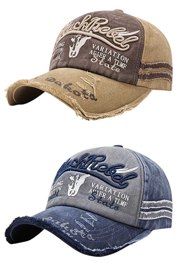 Unisex Vintage Black Rebel Embroidered Adjustable Baseball Cap Hat Set of 2