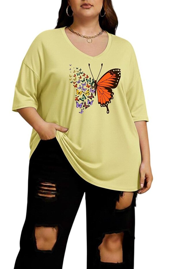 تي شيرت برقبة على شكل حرف V مقاس كبير 2CZ2