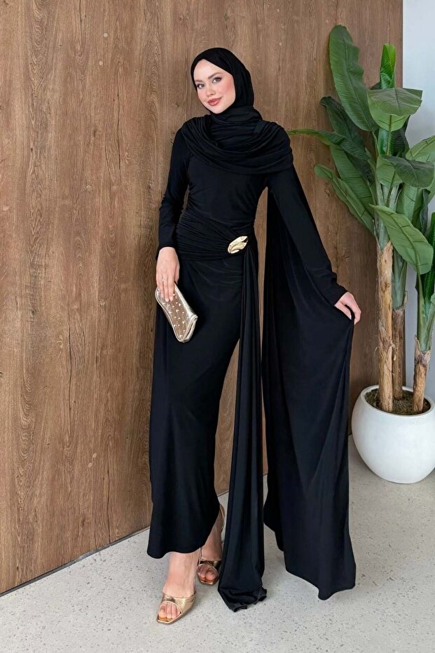 Sultan Shawl Detail Dress Black