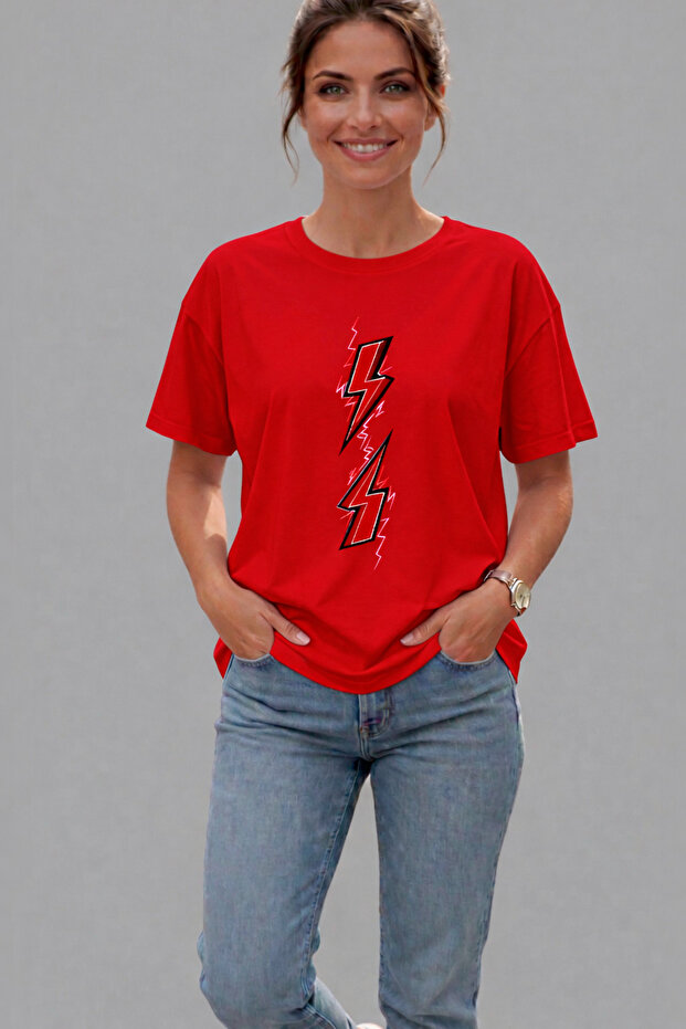 Women's Oversize T-Shirt Voltaj Printed 100% Cotton T-Shirt Comfortable Fit