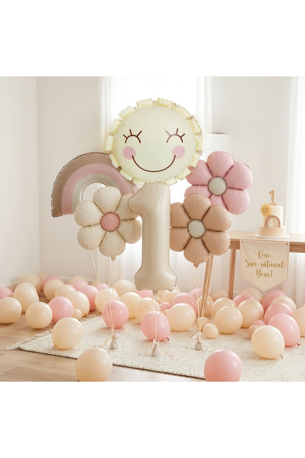 Güneş & Papatya 1 Year Old Balloon Concept (Soft Pastel)