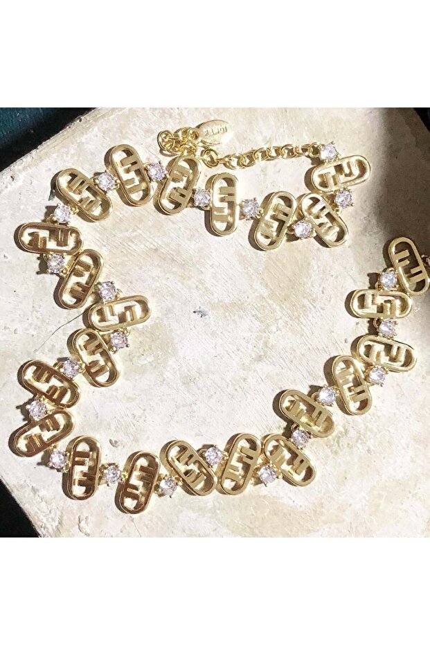 Stone Gold Necklace with Brand Logo