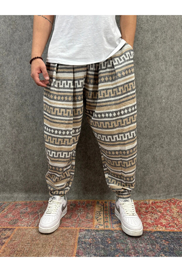 Elastic Waist Pleated Patterned Half-Shalwar