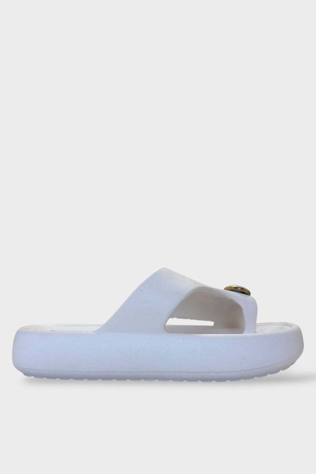 Stylish Flip Flops with Buckle Detail, Comfortable Daily Women's Slippers White