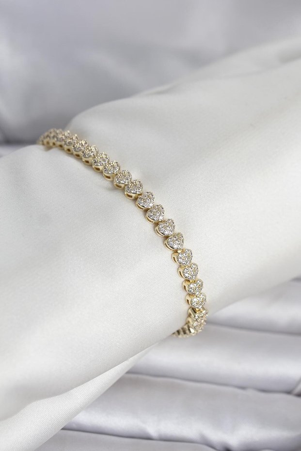 Brass Gold Color Heart Model Row Zircon Stone Women's Bracelet Tj-Bb8423