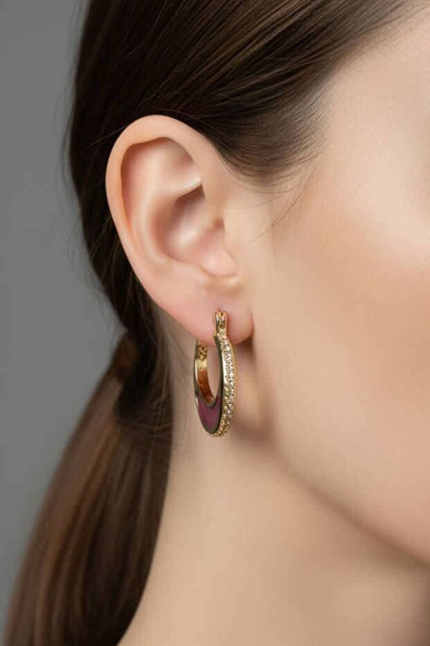 Zircon Stone Pink Stone Hoop Earrings (2.6 cm)