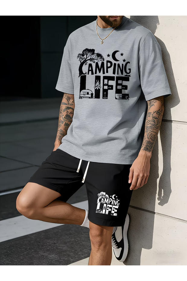 Life Printed Soft Short Sleeve Top and Shorts Set