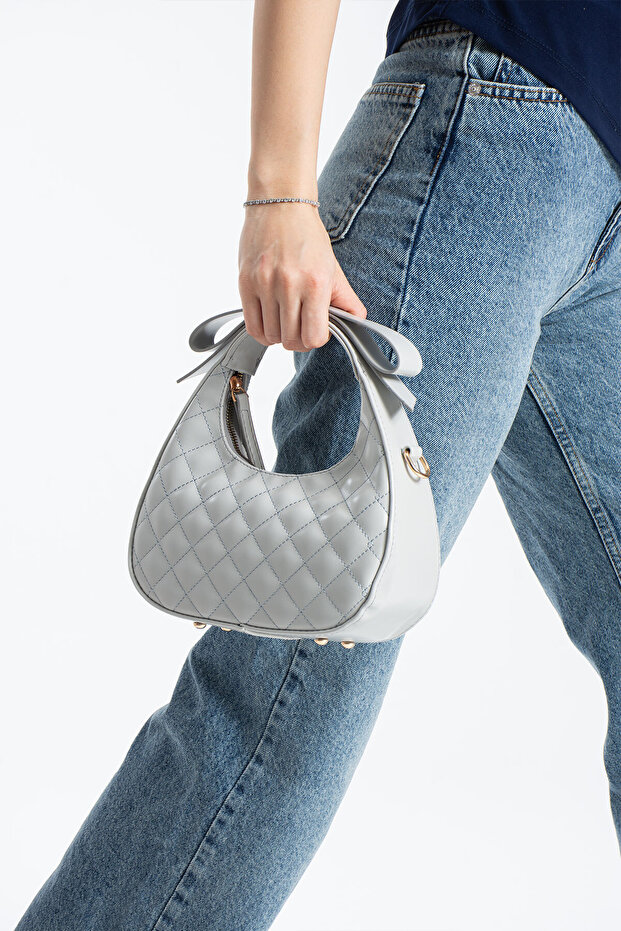 Nçs Light Gray Women's Crossbody Bag with Bow Strap Detail