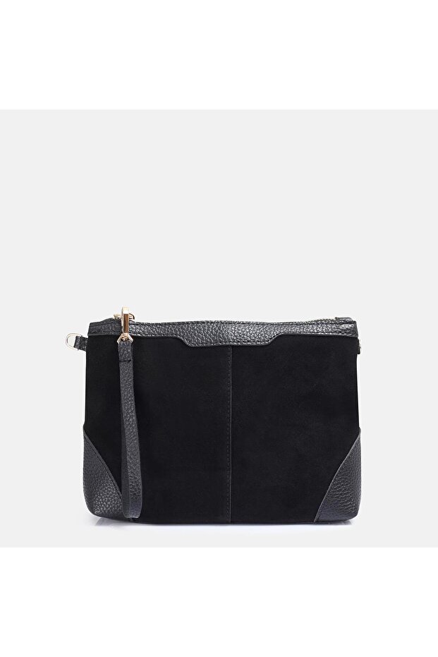 Women's handbag black genuine leather suede