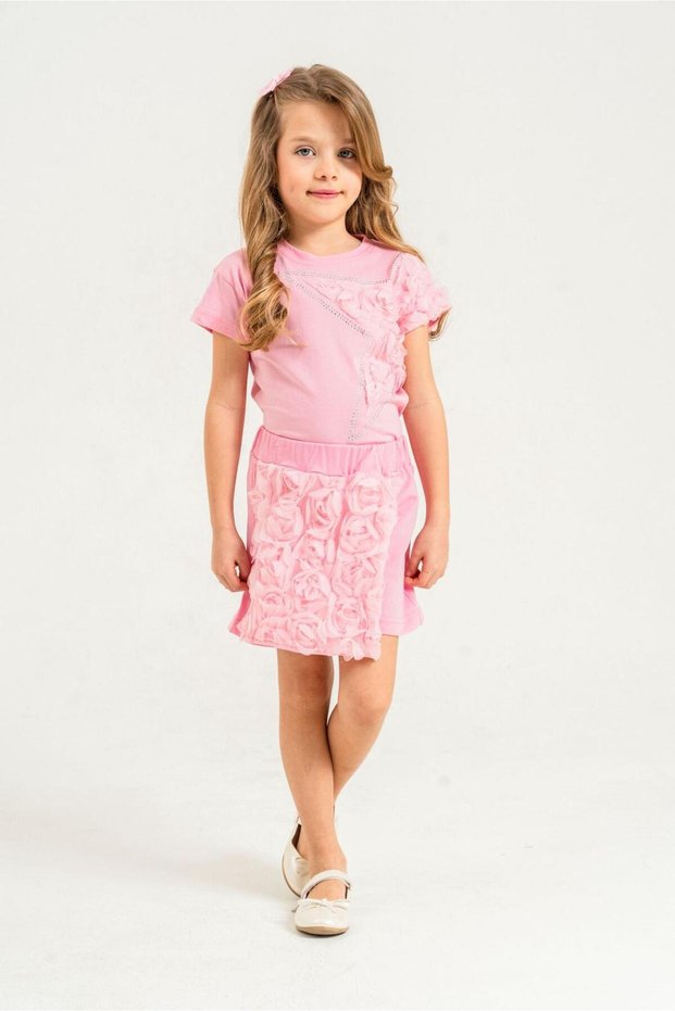 Girl's Star Detail Shorts Skirt T-Shirt Set 4-10 Years Old