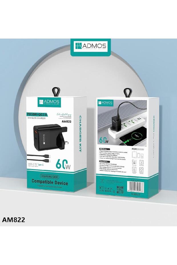 شاحن AM822 بقوة 60 واط مع تقنية PD30W+QC3.0