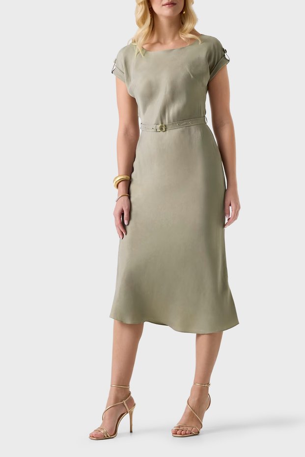 Belted Crew Neck Midi Dress W6Gk50W1950 Dress W6Gk50 W1950 G8Cj