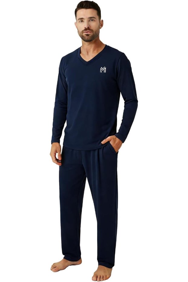 Mens Loungewear Sets Pajamas Set Top and Bottom Soft Sleepwear