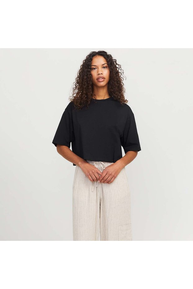 Andrea Loose Ss Cropped Women's Black T-Shirt