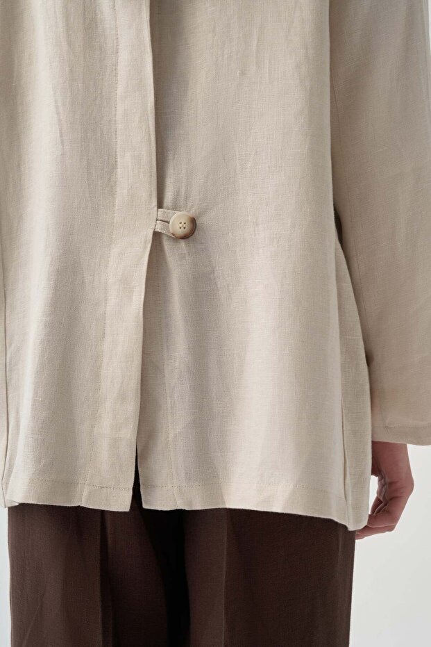Stone-Linen Blazer Jacket - 6