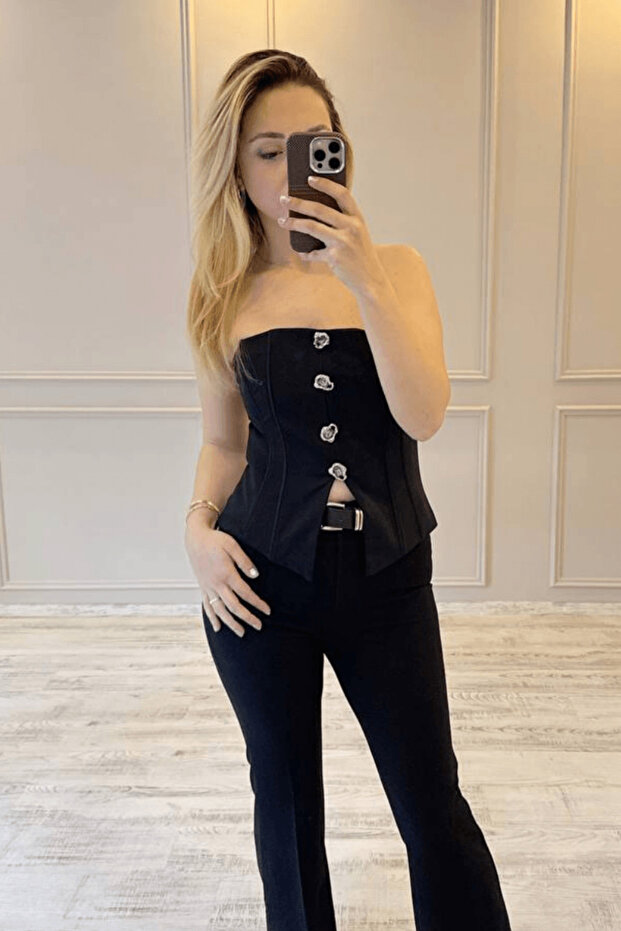 Black Strapless Bustier - 3