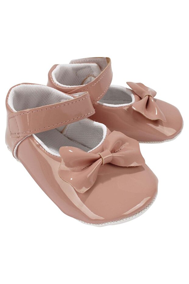 Baby Girl Salmon Bowknot Patent Leather Ballet Flats Shoes