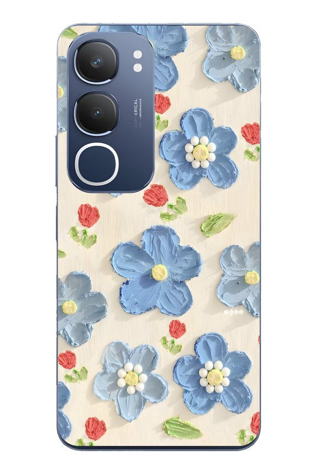 Vivo Y19S Compatible Blue Oil Painting Flower Pattern Transparent Phone Case