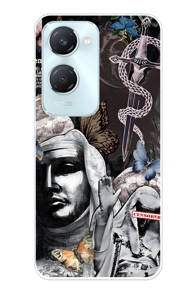 Vivo Y18 Compatible Gothic Butterfly Pattern Transparent Phone Case