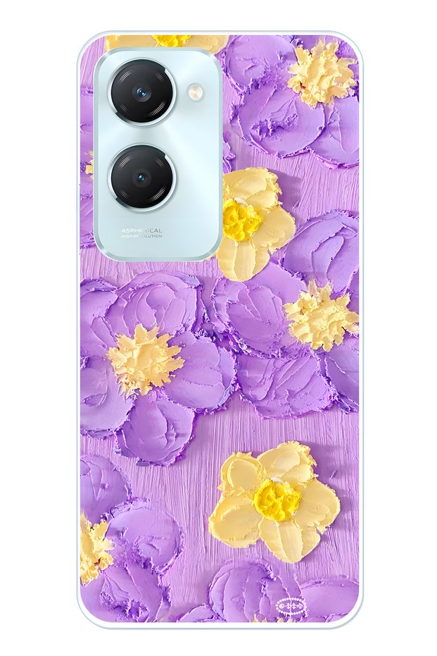 Vivo Y18 Compatible Purple Yellow Floral Pattern Transparent Phone Case