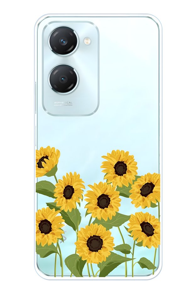 Vivo Y18 Compatible Sunflower Patterned Transparent Phone Case