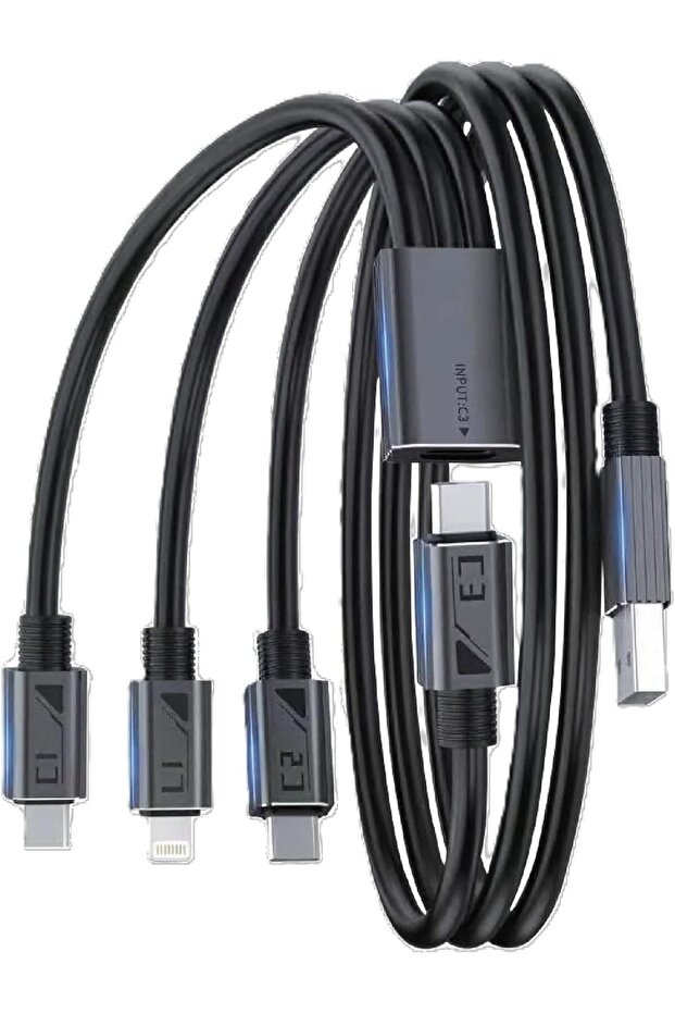 4in1 Fast Charging Cable 100W USB C A Lightning Micro 1.2m Black