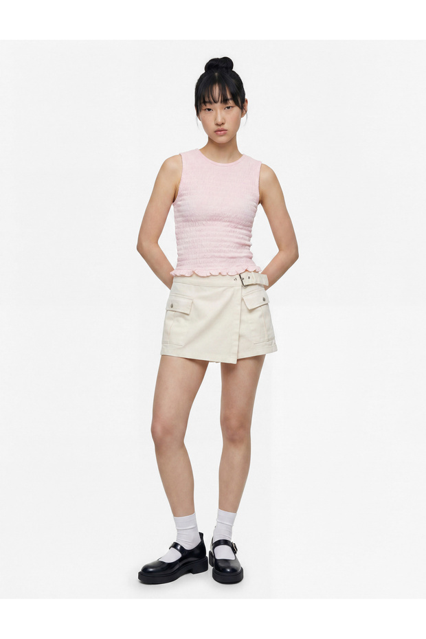 Ruffle Detail Bürümcük Crew Neck Sleeveless Blouse
