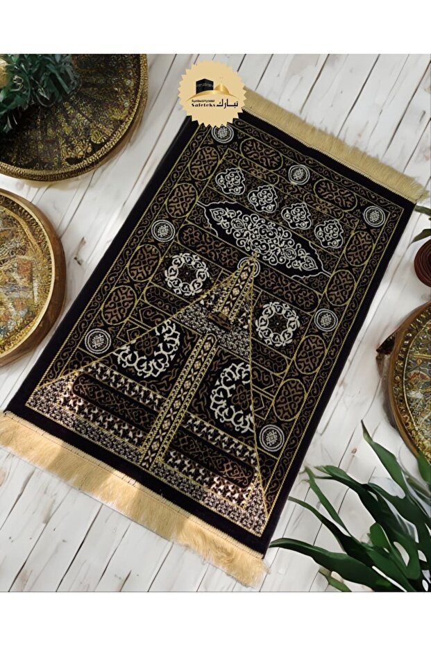 Quality Velvet Prayer Rug with Texture and Special Kaaba Design (Mevlüt-Sünnet-Hac-Umre)
