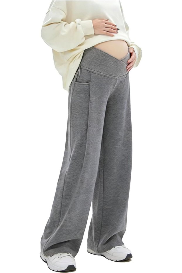 Women's Pants Smooth Maternity Slacks Easy Fit Maternity Wide Leg Pants Elastic High Waist Pregnancy