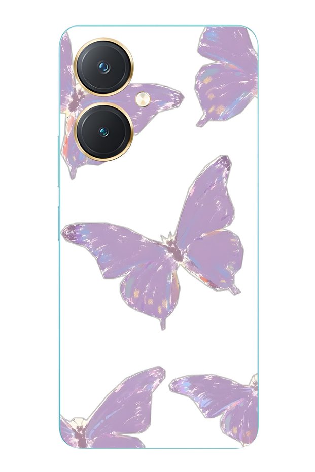 Vivo Y27 Compatible Purple Butterfly Pattern Transparent Phone Case