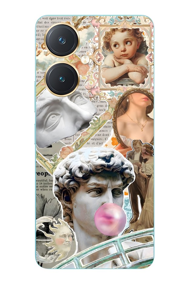 حافظة هاتف شفافة متوافقة مع Vivo Y27 من طراز Renaissance Collage منقوش