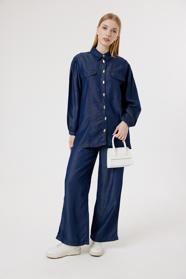 6153 - Comfortable Casual Slim Women's Denim Shirt and Pants Set