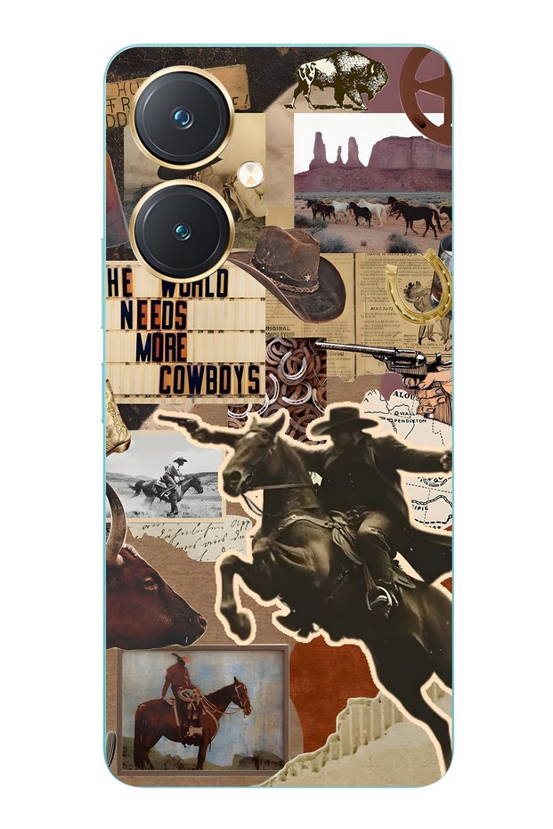 حافظة هاتف شفافة متوافقة مع Vivo Y27 Cowboy Western Collage منقوش