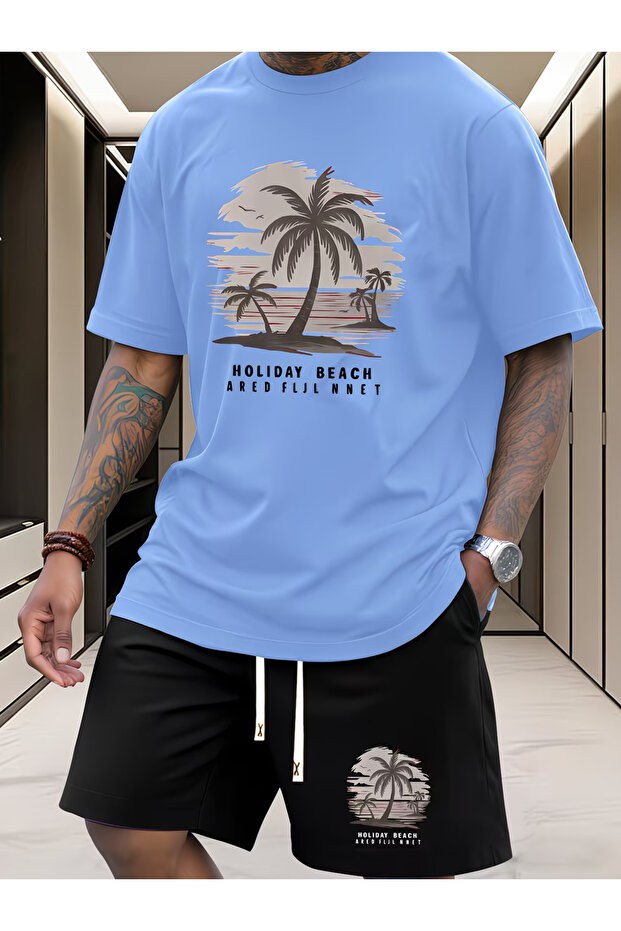 Sea Printed Soft Short Sleeve Top and Shorts Set