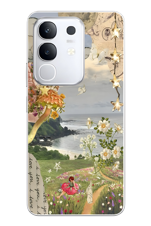 Vivo Y29 Compatible Dream Garden Patterned Transparent Phone Case