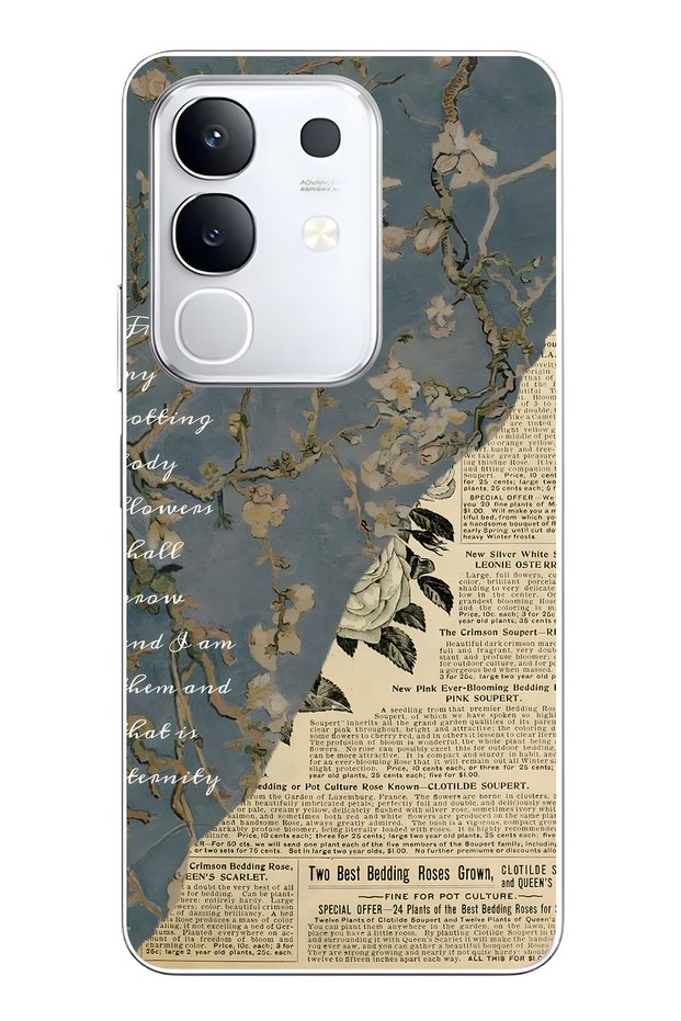 Vivo Y29 Compatible Vintage Newspaper Collage Patterned Transparent Phone Case