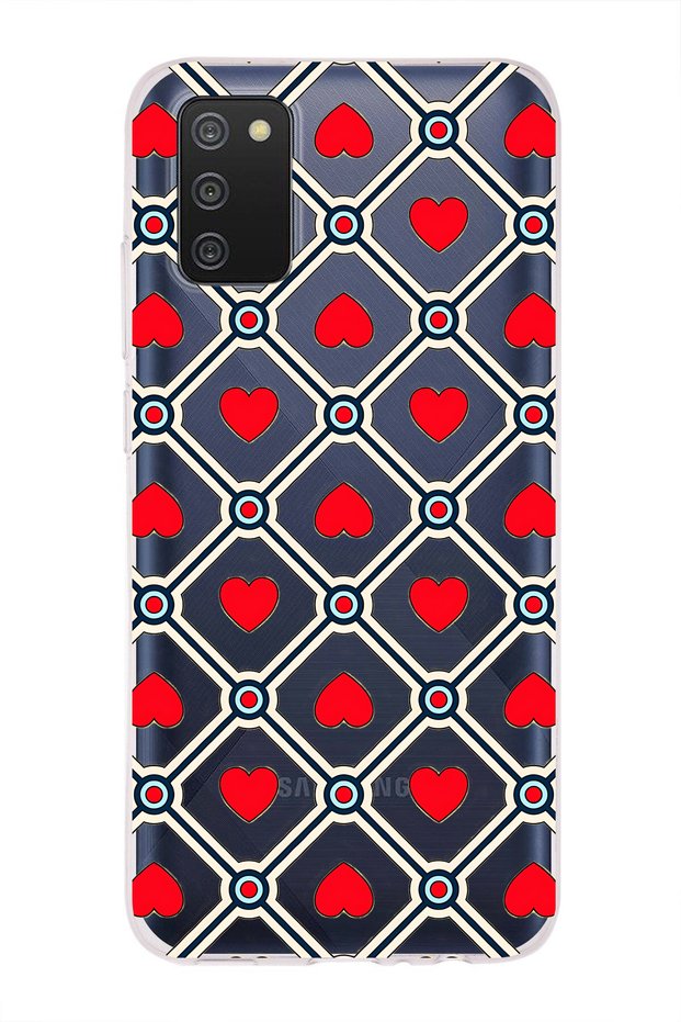 Samsung Galaxy A02S Compatible Retro Red Heart Pattern Transparent Phone Case
