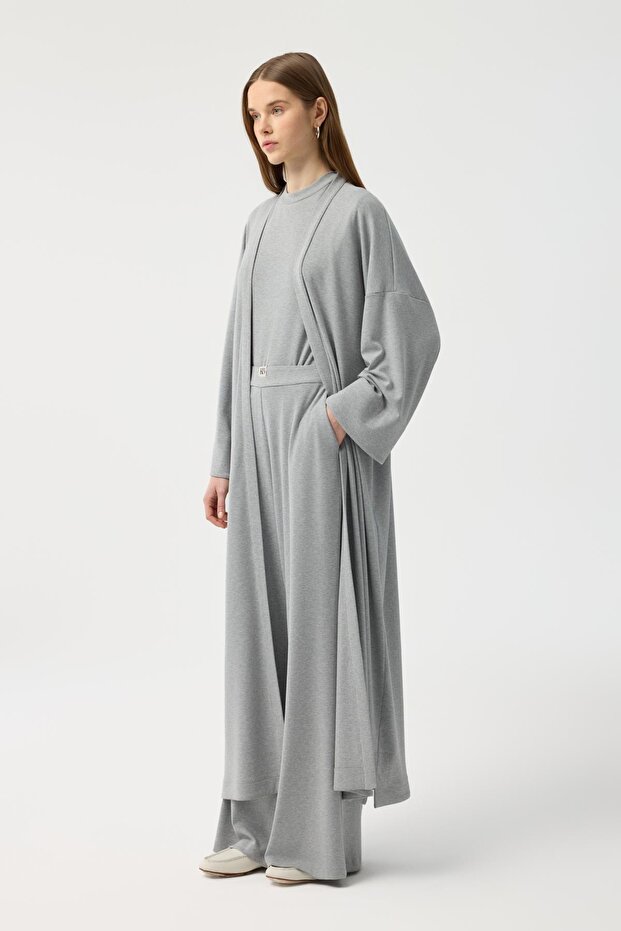 Modal Cupra Trousers Blouse Abaya Set Gray Melange